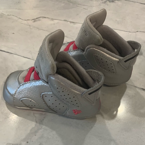 LN Retro Silver and Hot Pink Crib Jordans - Picture 2 of 5